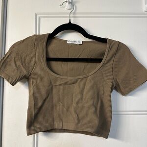 Stradivarius Ribbed Brown Crop Top
